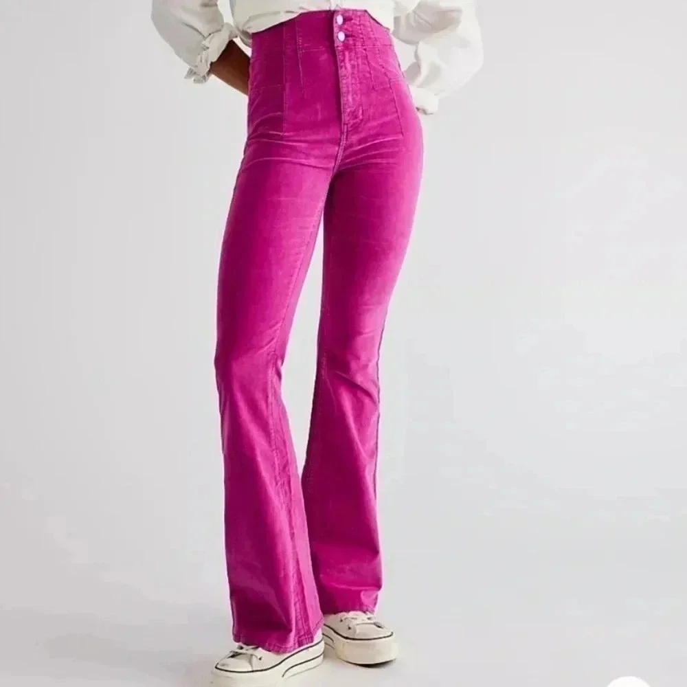 NWT Free People We The Free Jayde Cord Flare Jeans Hot Pink 26